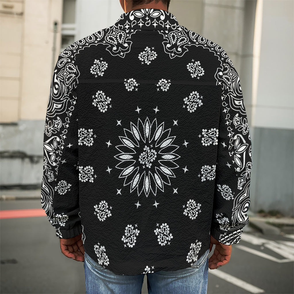 Black Paisley Bandana Print Men's Shirt Jacket