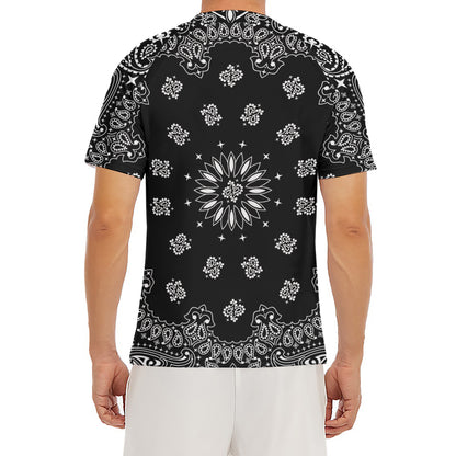 Black Paisley Bandana Print Men's Short Sleeve Rash Guard