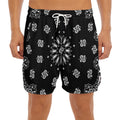 Black Paisley Bandana Print Men's Split Running Shorts