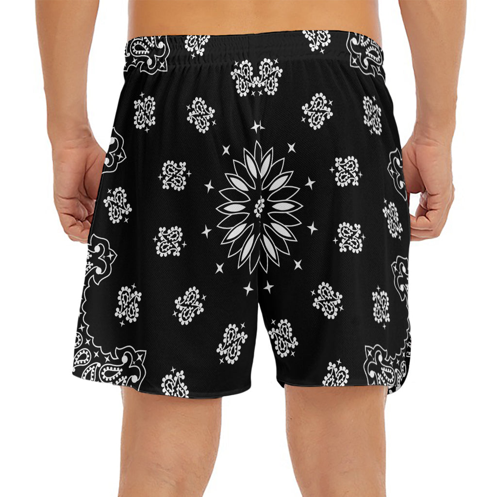 Black Paisley Bandana Print Men's Split Running Shorts