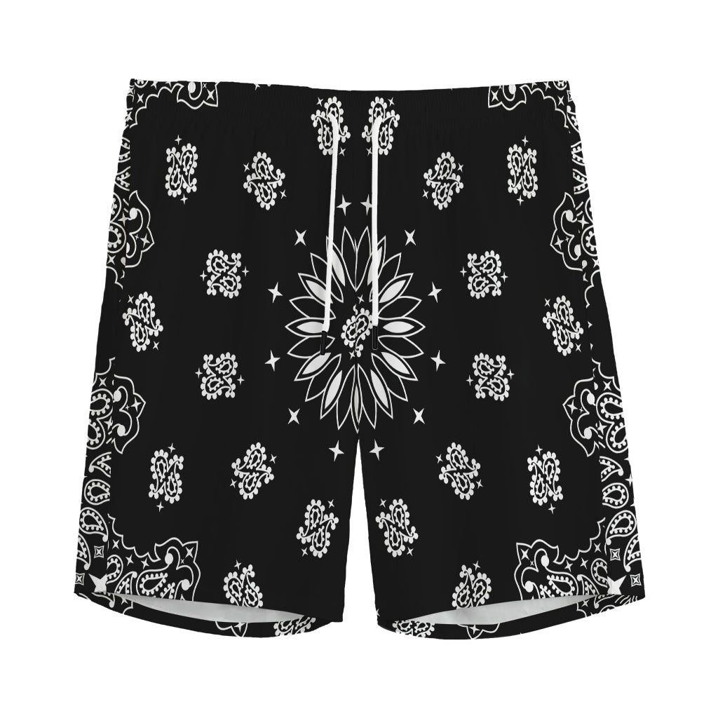 Black Paisley Bandana Print Men's Sports Shorts
