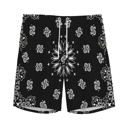 Black Paisley Bandana Print Men's Sports Shorts