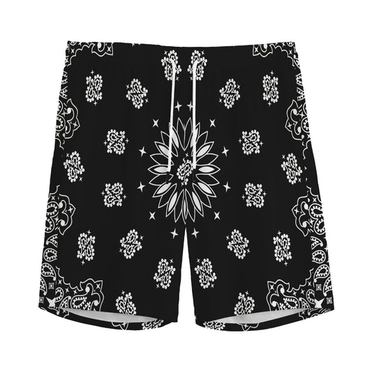 Black Paisley Bandana Print Men's Sports Shorts