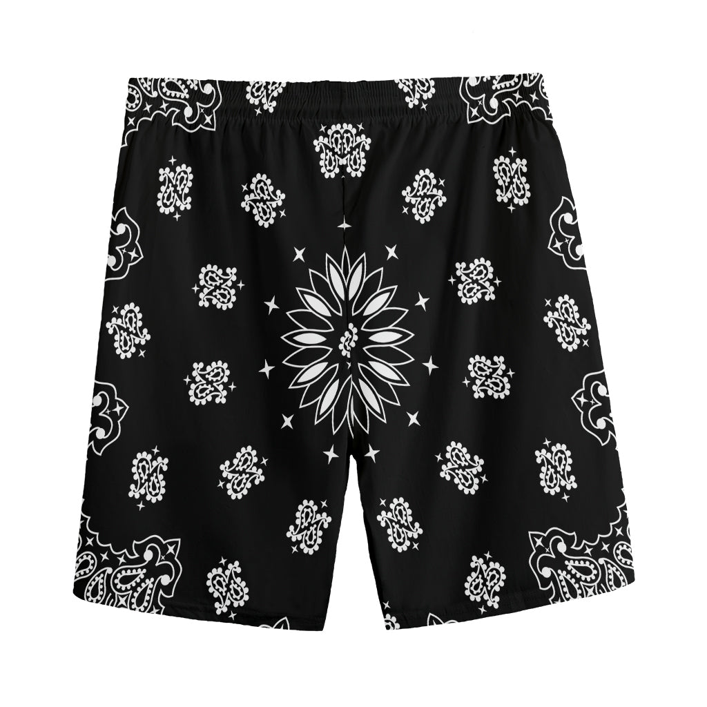 Black Paisley Bandana Print Men's Sports Shorts
