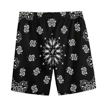 Black Paisley Bandana Print Men's Sports Shorts