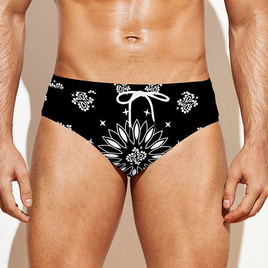 Black Paisley Bandana Print Men's Swim Briefs