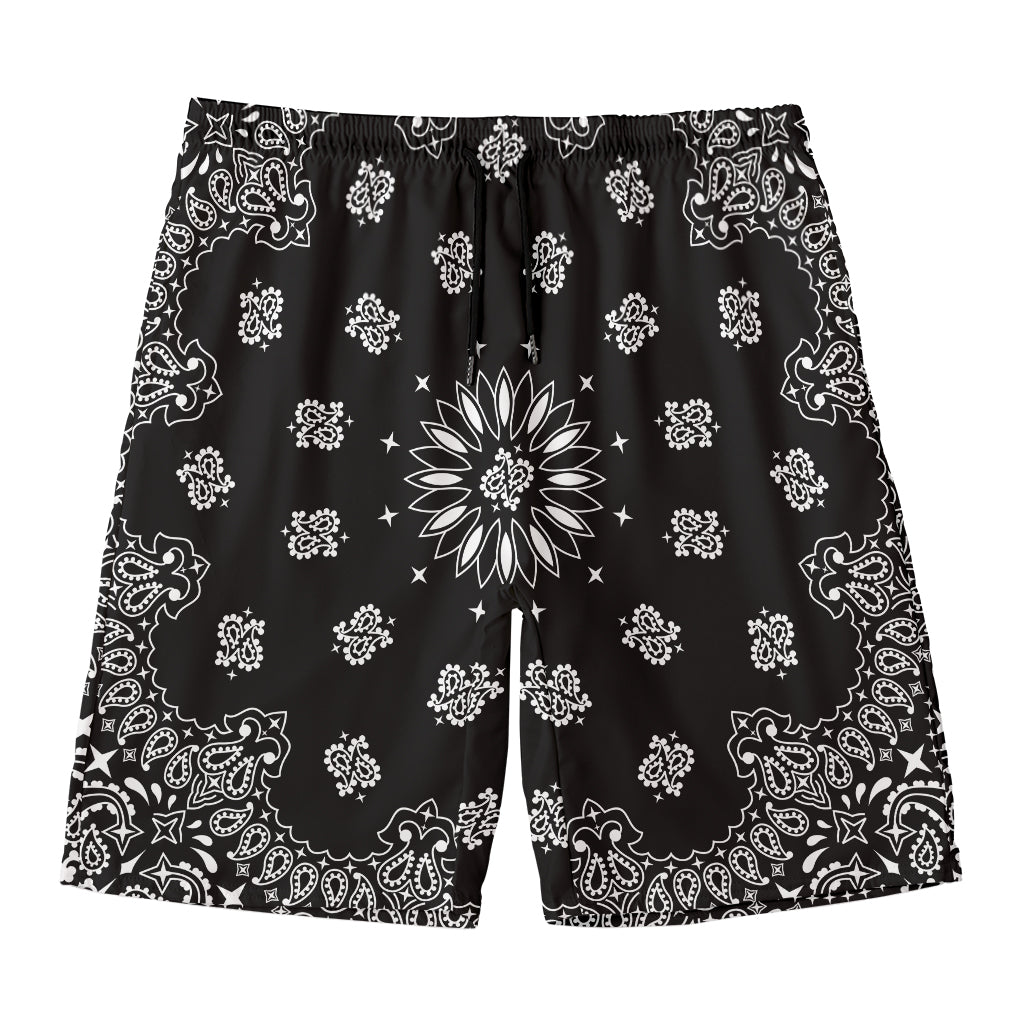 Black Paisley Bandana Print Men's Swim Trunks