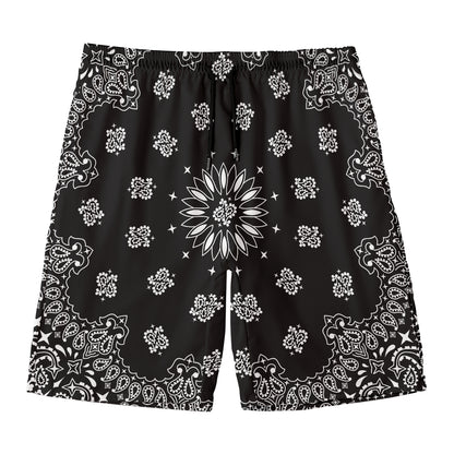Black Paisley Bandana Print Men's Swim Trunks