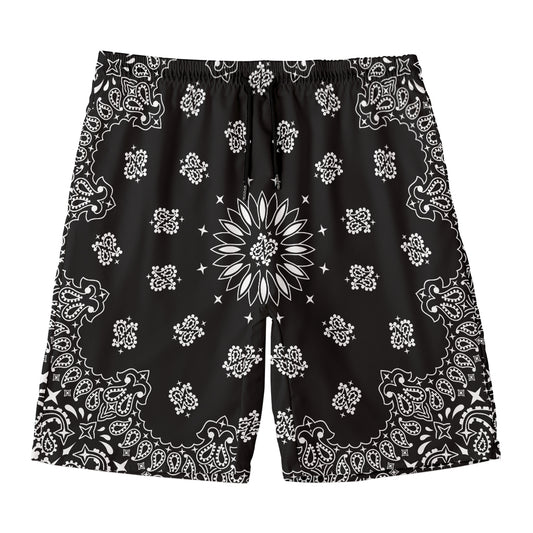 Black Paisley Bandana Print Men's Swim Trunks
