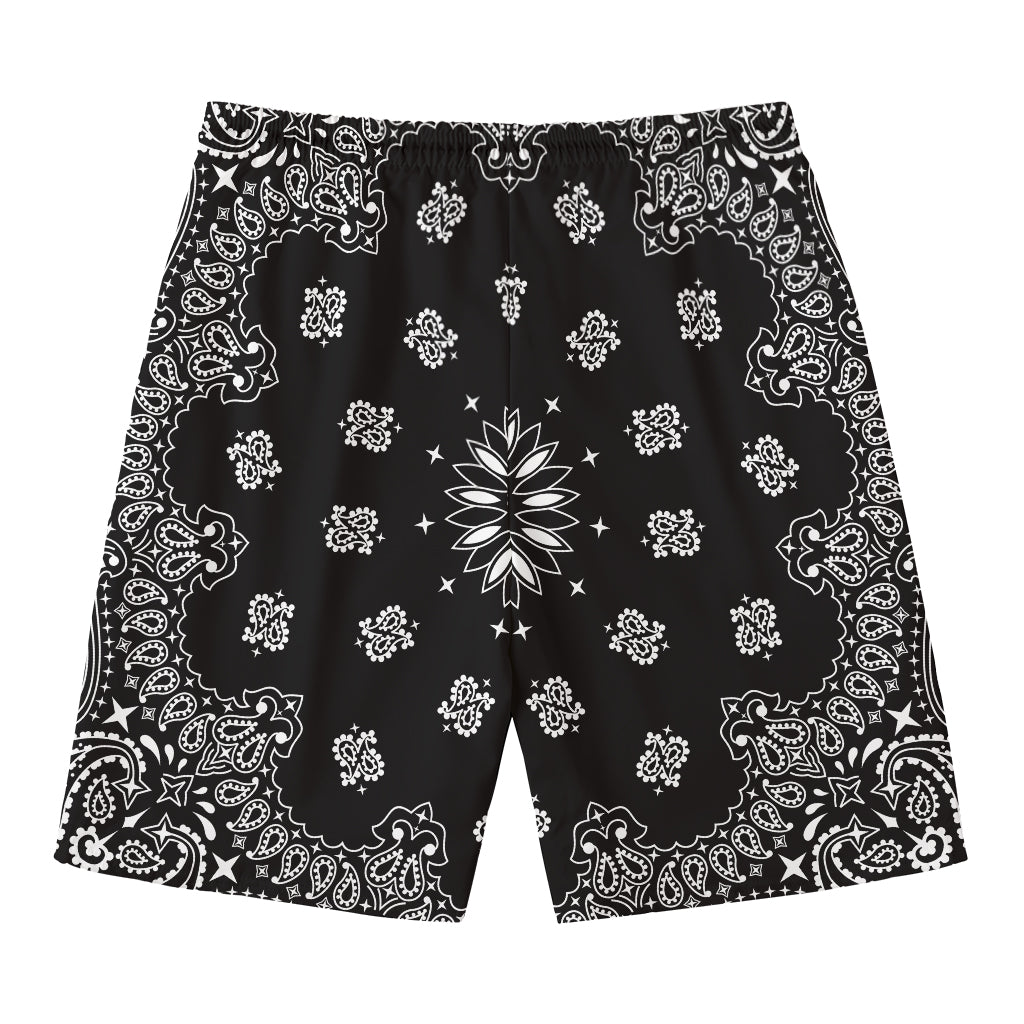 Black Paisley Bandana Print Men's Swim Trunks