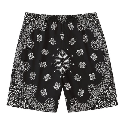 Black Paisley Bandana Print Men's Swim Trunks