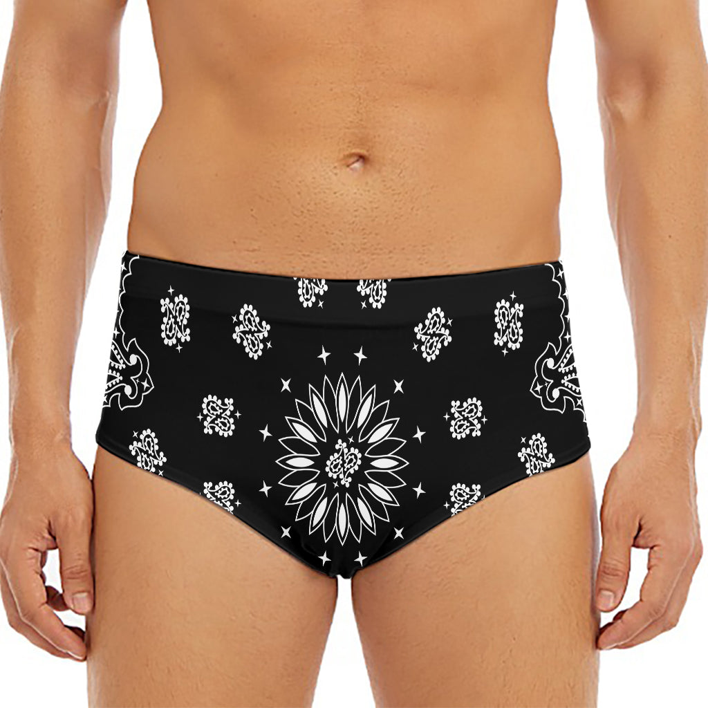 Black Paisley Bandana Print Men's Triangle Swim Briefs