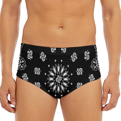 Black Paisley Bandana Print Men's Triangle Swim Briefs