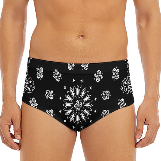Black Paisley Bandana Print Men's Triangle Swim Briefs