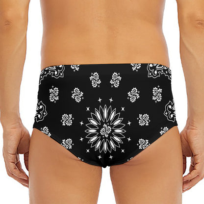Black Paisley Bandana Print Men's Triangle Swim Briefs