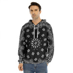 Black Paisley Bandana Print Men's Velvet Pullover Hoodie