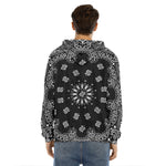 Black Paisley Bandana Print Men's Velvet Pullover Hoodie