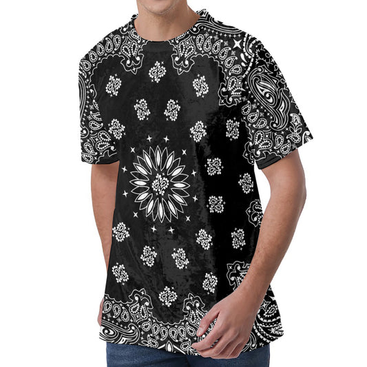 Black Paisley Bandana Print Men's Velvet T-Shirt