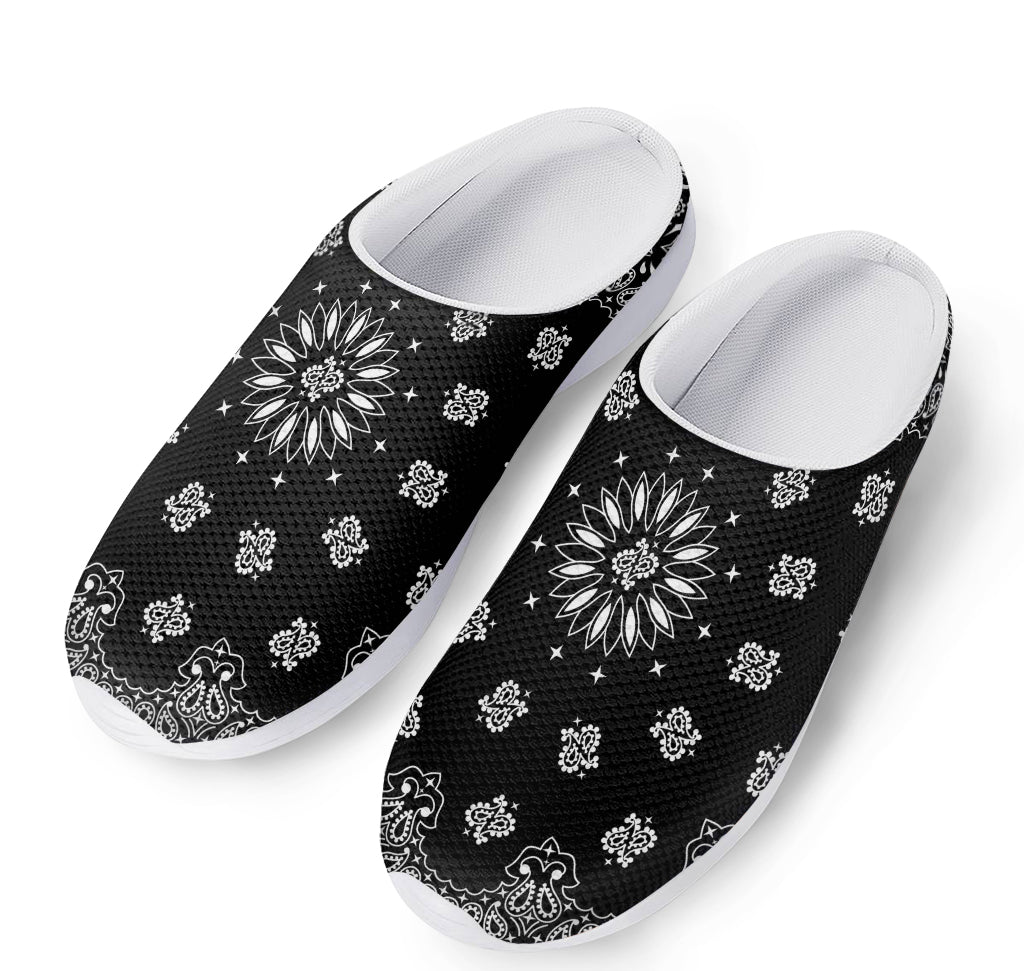 Black Paisley Bandana Print Mesh Casual Shoes