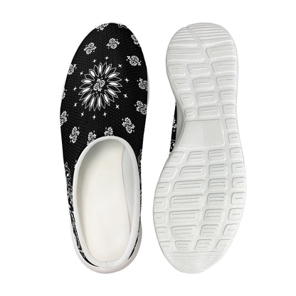 Black Paisley Bandana Print Mesh Casual Shoes