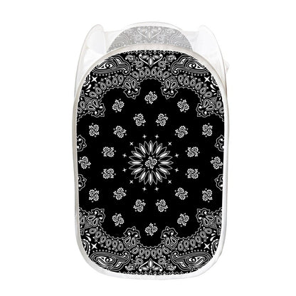 Black Paisley Bandana Print Mesh Laundry Hamper