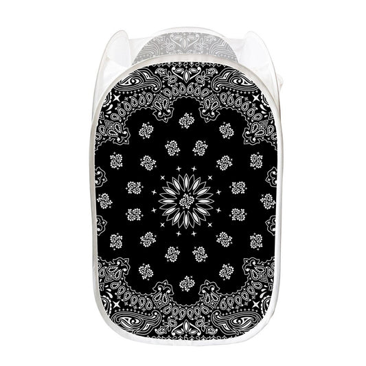 Black Paisley Bandana Print Mesh Laundry Hamper