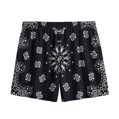Black Paisley Bandana Print Mesh Shorts
