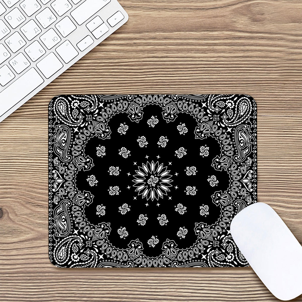Black Paisley Bandana Print Mouse Pad