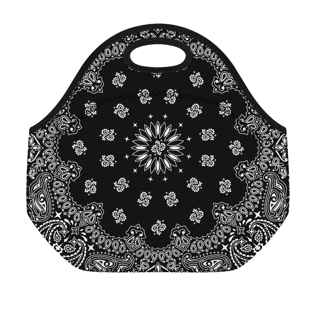 Black Paisley Bandana Print Neoprene Lunch Bag