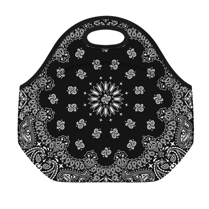 Black Paisley Bandana Print Neoprene Lunch Bag
