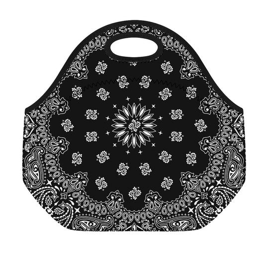 Black Paisley Bandana Print Neoprene Lunch Bag