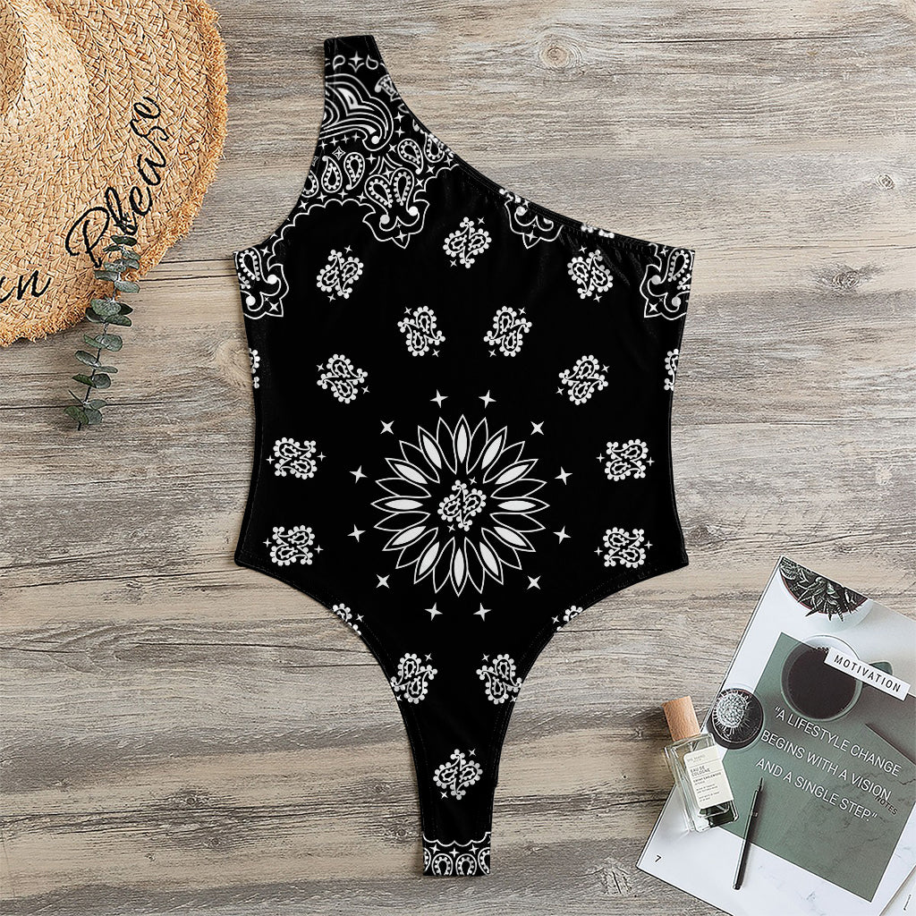 Black Paisley Bandana Print One Shoulder Bodysuit
