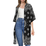 Black Paisley Bandana Print Open Front Beach Cover Up