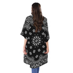 Black Paisley Bandana Print Open Front Beach Cover Up