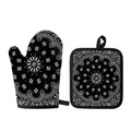 Black Paisley Bandana Print Oven Mitt And Pot Holder Set