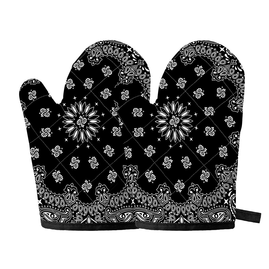 Black Paisley Bandana Print Oven Mitts