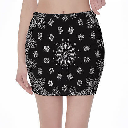 Black Paisley Bandana Print Pencil Mini Skirt