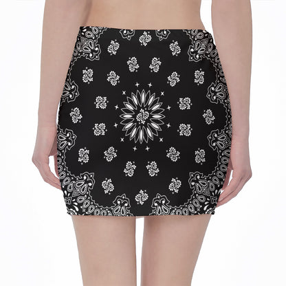 Black Paisley Bandana Print Pencil Mini Skirt
