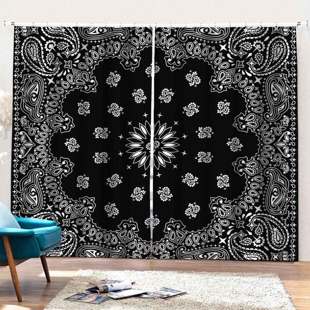 Black Paisley Bandana Print Pencil Pleat Curtains