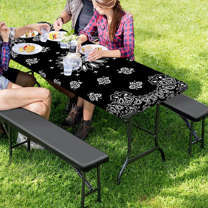 Black Paisley Bandana Print Picnic Table Cover
