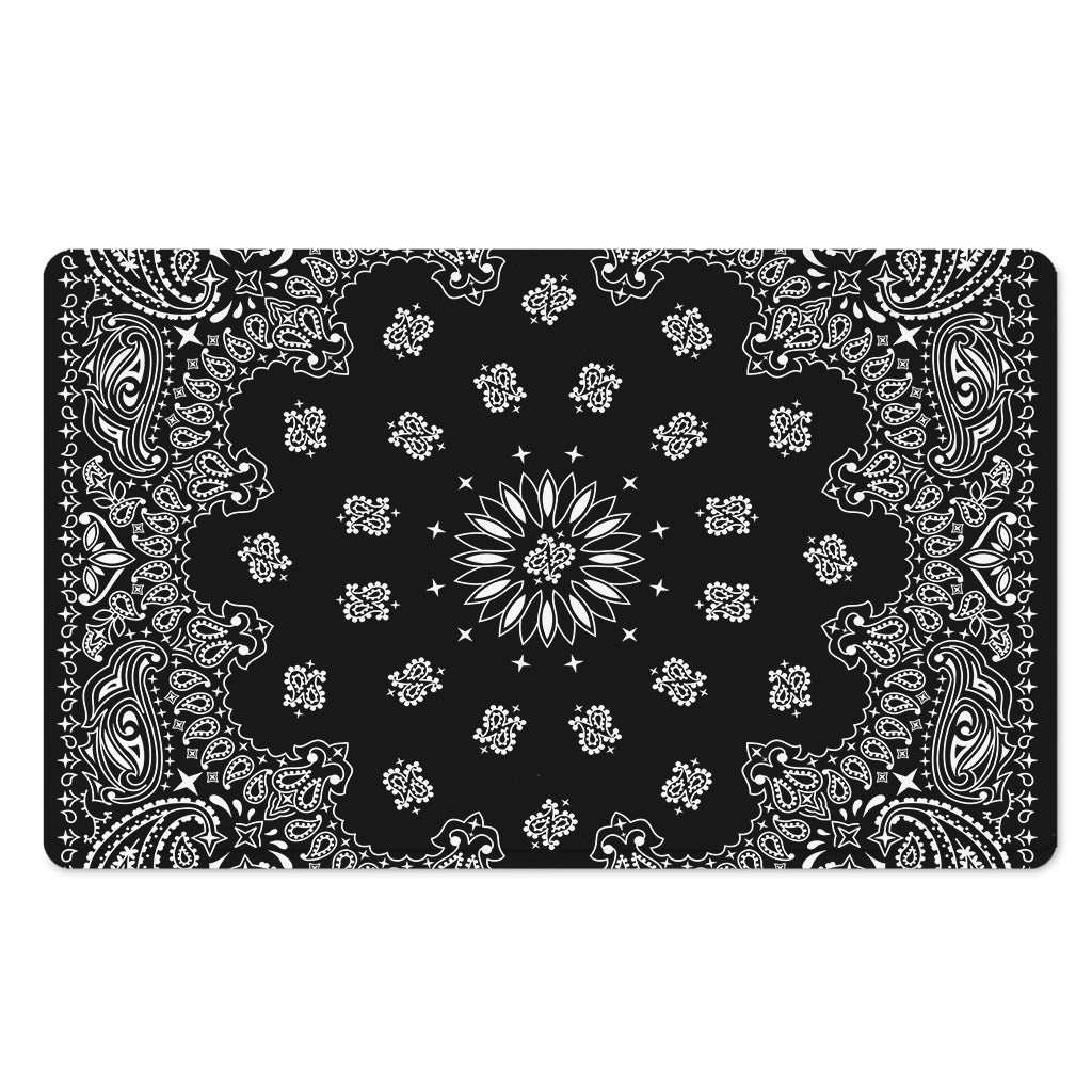 Black Paisley Bandana Print Polyester Doormat