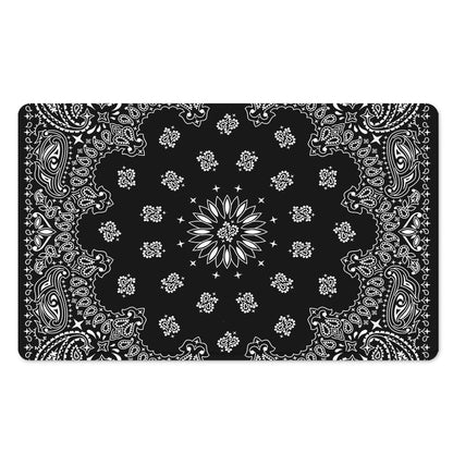 Black Paisley Bandana Print Polyester Doormat