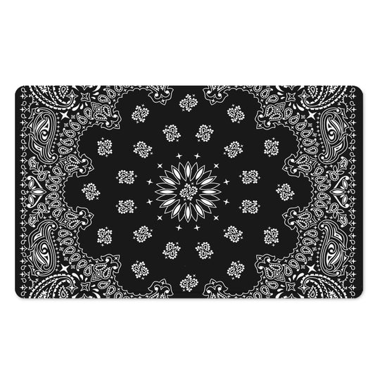 Black Paisley Bandana Print Polyester Doormat