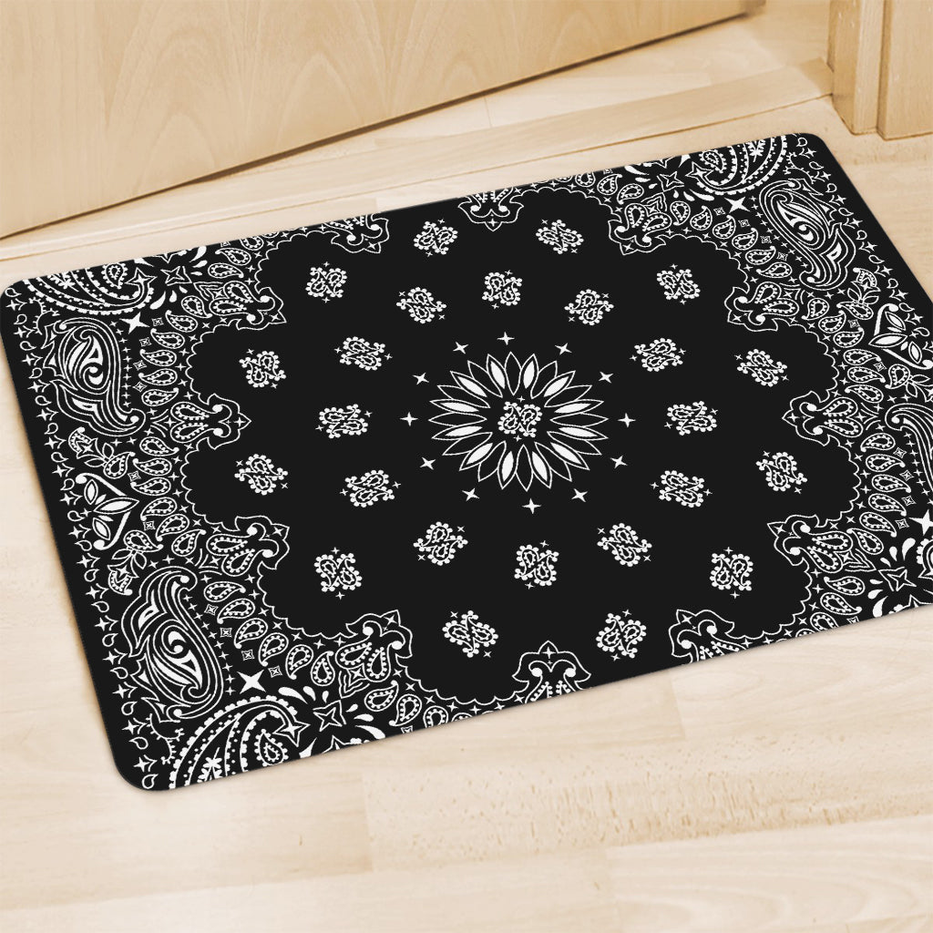 Black Paisley Bandana Print Polyester Doormat
