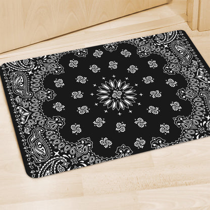 Black Paisley Bandana Print Polyester Doormat