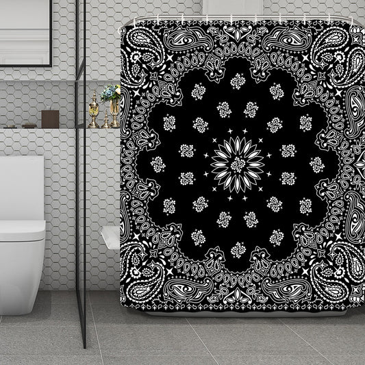 Black Paisley Bandana Print Polyester Shower Curtain