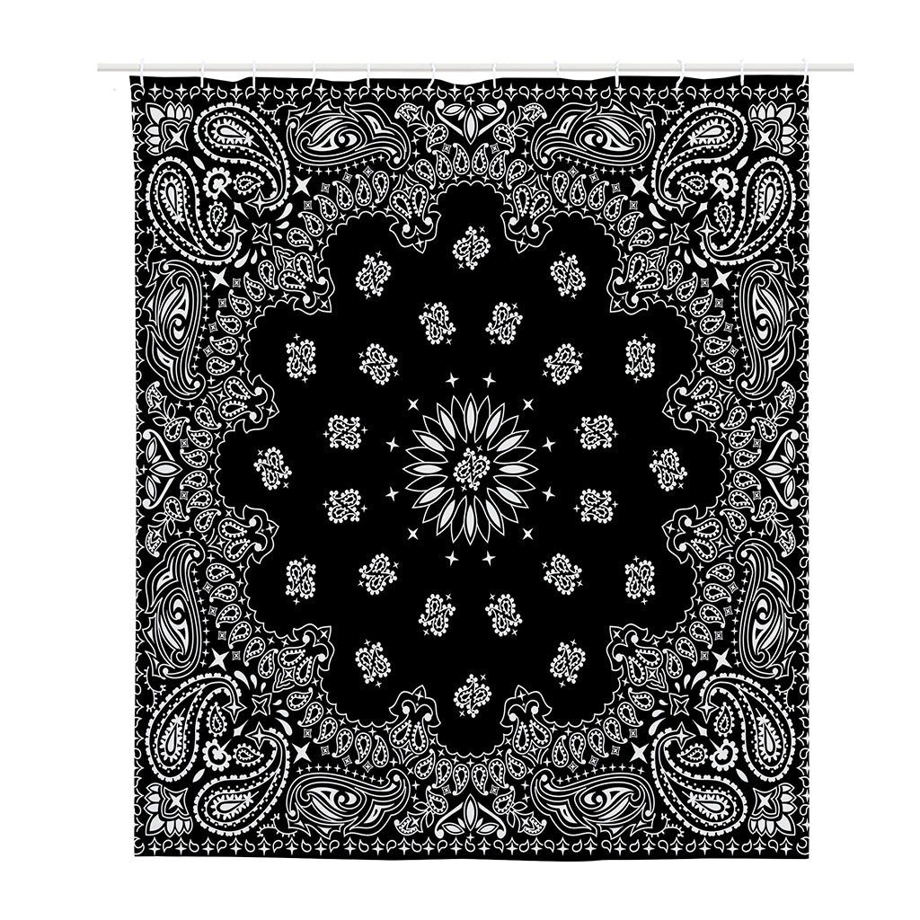 Black Paisley Bandana Print Polyester Shower Curtain