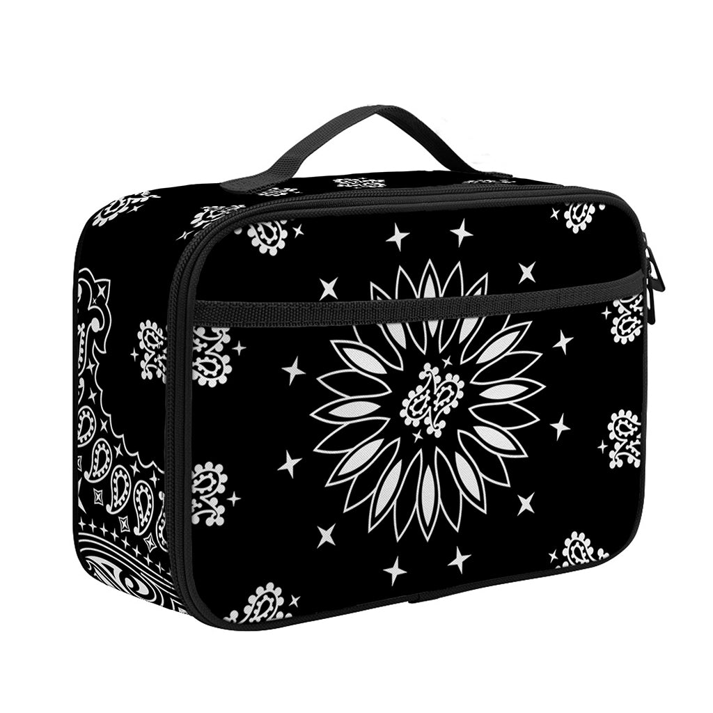 Black Paisley Bandana Print Portable Lunch Bag