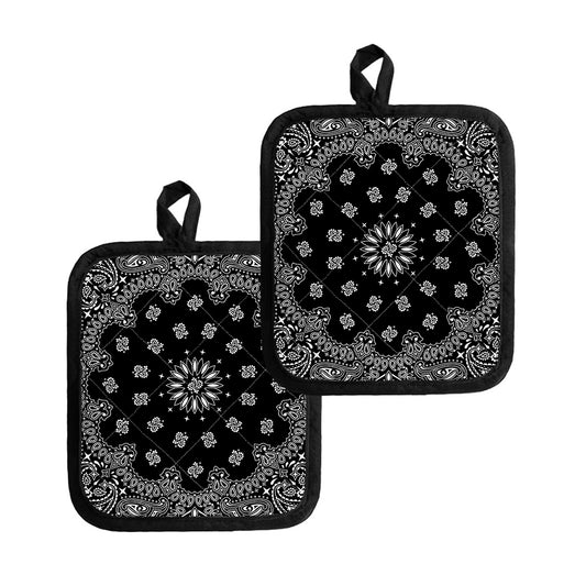 Black Paisley Bandana Print Pot Holders
