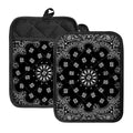 Black Paisley Bandana Print Pot Holders With Pocket
